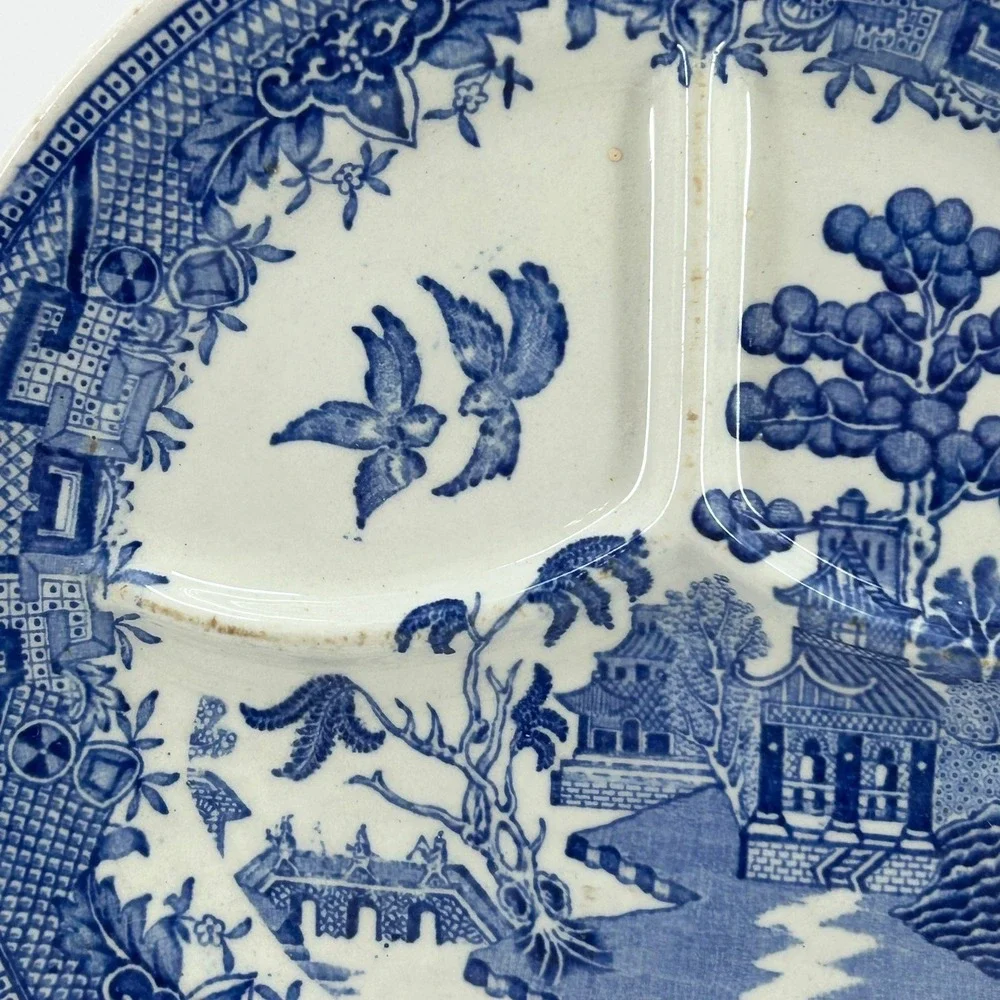 Sterling China Blue Willow Divided Grill Plate Vitrified East Liverpool Ohio 9in